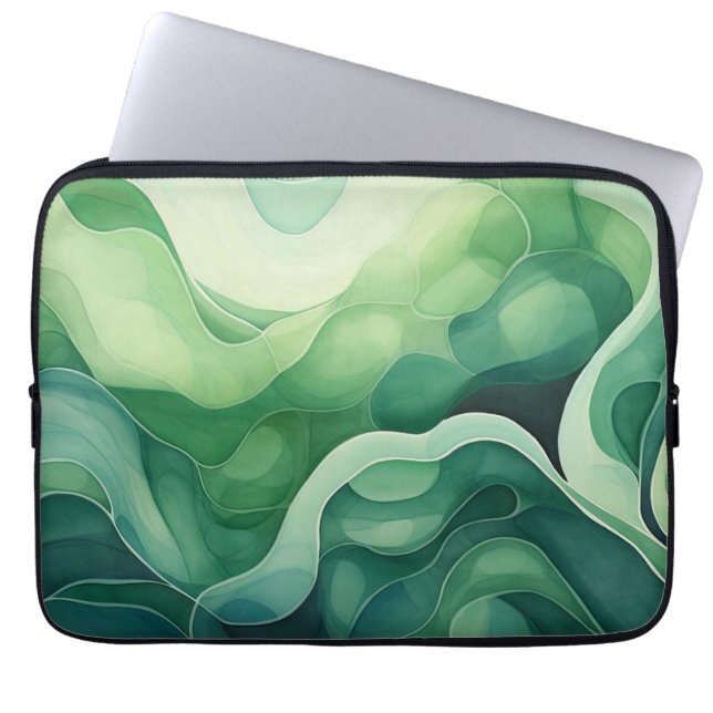 Abstracte Groene Toned Digitale Drukbescherming Laptop Sleeve (Voorkant)