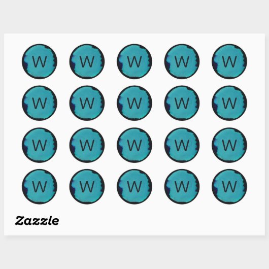 Abstracte groene turquoise blauwe monogram sticker (Vel)