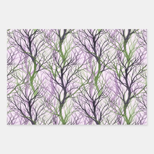 Abstracte groene violette boomtakken inpakpapier vel (Voorkant 3)