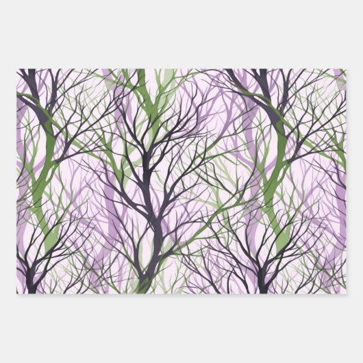 Abstracte groene violette boomtakken inpakpapier vel (Voorkant 2)