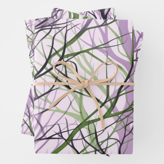 Abstracte groene violette boomtakken inpakpapier vel (In situ)