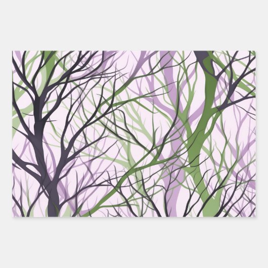 Abstracte groene violette boomtakken inpakpapier vel (Voorkant)