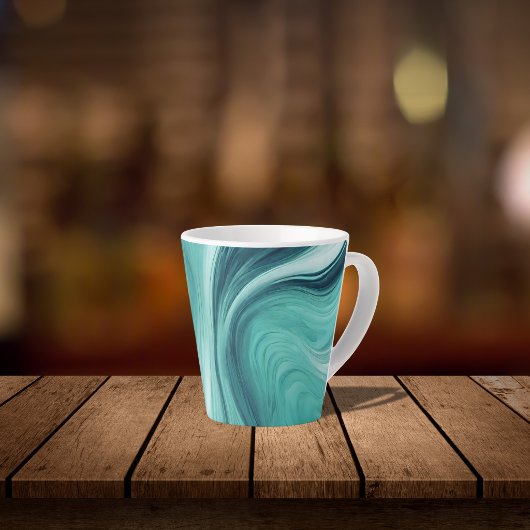 Abstracte groene vloeistofstroom latte mok
