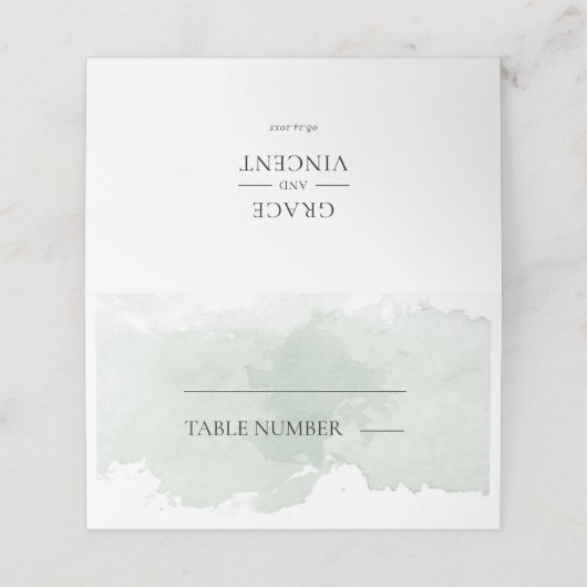 Abstracte groene waterverf bruiloft plaatskaartje (Buitenkant ongevouwen)