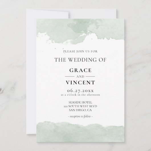 Abstracte groene waterverf bruiloft uitnodiging (Voorkant)
