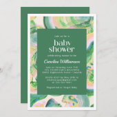 Abstracte groene waterverf kunstzinnige babyshower kaart (Voorkant / Achterkant)