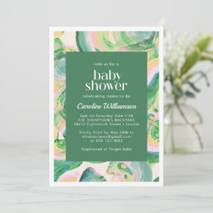 Abstracte groene waterverf kunstzinnige babyshower kaart