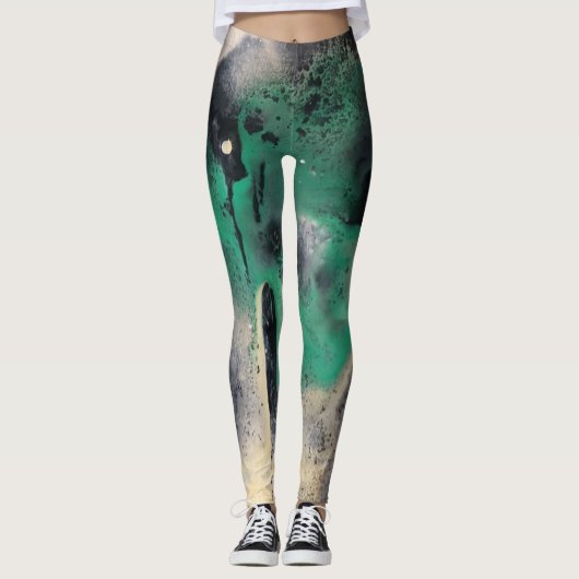 Abstracte groene Waterverf Verf Leggings (Voorkant)