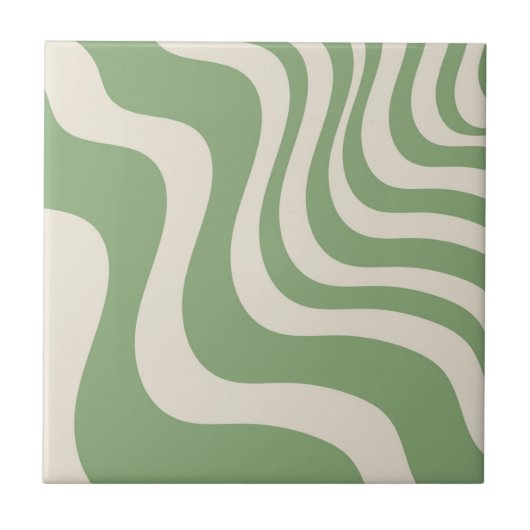 Abstracte groene Wavy Stripe Modern Accent Spring Tegeltje (Voorkant)