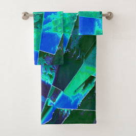 Abstracte groene weidedelen en blauwe hemel, in de bad handdoek