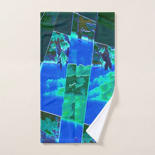 Abstracte groene weidedelen en blauwe hemel, in de bad handdoek (Handdoek)