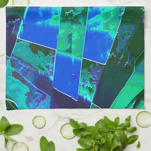 Abstracte groene weidedelen en blauwe hemel, in de theedoek (Gevouwen)