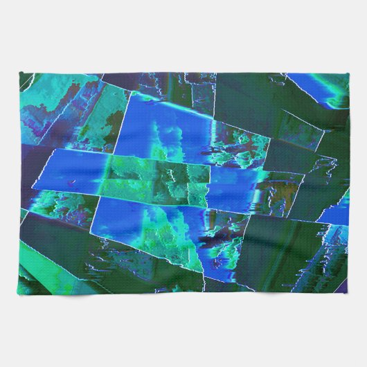 Abstracte groene weidedelen en blauwe hemel, in de theedoek (Horizontaal)