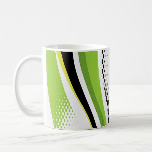Abstracte groene witte en zwarte curve koffiemok (Links)
