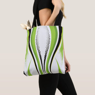 Abstracte groene witte en zwarte curve tote bag