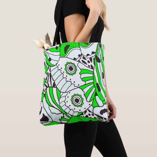 Abstracte groene witte vlindervleugel tote bag (Dichtbij)