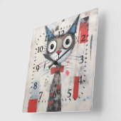 Abstracte grootoogkleurige poes vierkante klok (Hoek)