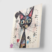 Abstracte grootoogkleurige poes vierkante klok (Hoek)