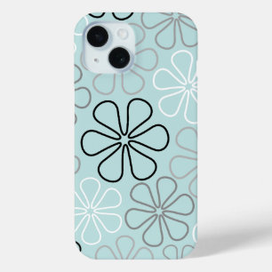 Abstracte grote bloemcontouren BWG + eendenei blau iPhone 15 Case