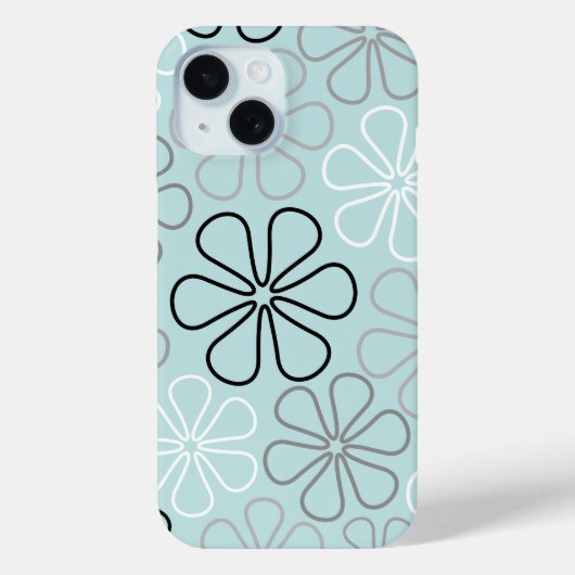 Abstracte grote bloemcontouren BWG + eendenei blau Case-Mate iPhone Case (Achterkant)