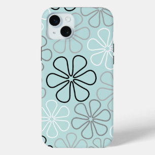 Abstracte grote bloemcontouren BWG + eendenei blau iPhone 15 Mini Hoesje
