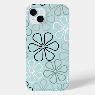 Abstracte grote bloemcontouren BWG + eendenei blau iPhone 15 Mini Hoesje