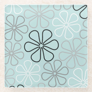 Abstracte grote bloemcontouren BWG + eendenei blau Glazen Onderzetter