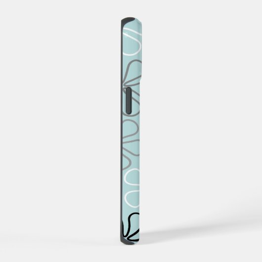 Abstracte grote bloemcontouren BWG + eendenei blau iPhone 15 Case (Rechterkant)