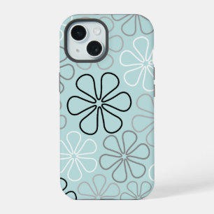 Abstracte grote bloemcontouren BWG + eendenei blau iPhone 15 Case