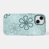Abstracte grote bloemcontouren BWG + eendenei blau iPhone 15 Case (Achterkant horizontaal)