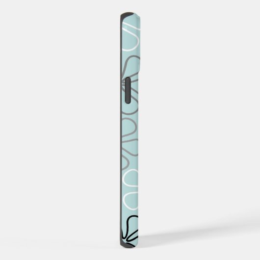 Abstracte grote bloemcontouren BWG + eendenei blau iPhone Hoesje (Rechterkant)