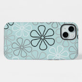 Abstracte grote bloemcontouren BWG + eendenei blau iPhone Hoesje (Achterkant horizontaal)