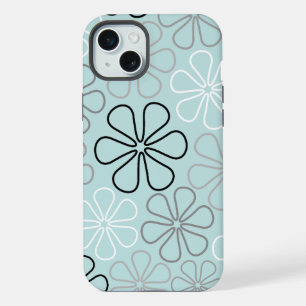 Abstracte grote bloemcontouren BWG + eendenei blau iPhone 15 Plus Case