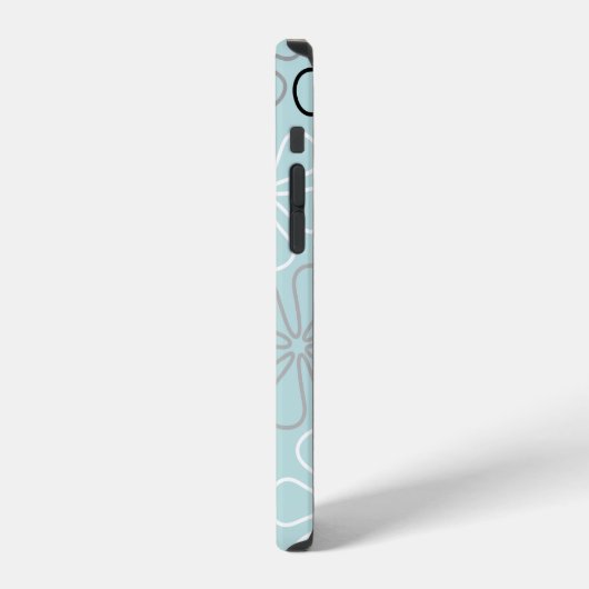 Abstracte grote bloemcontouren BWG + eendenei blau iPhone Hoesje (Linkerkant)