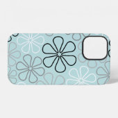 Abstracte grote bloemcontouren BWG + eendenei blau iPhone Hoesje (Achterkant horizontaal)