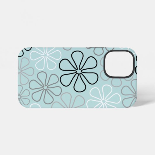 Abstracte grote bloemcontouren BWG + eendenei blau iPhone Hoesje (Achterkant horizontaal)