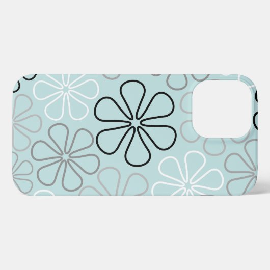 Abstracte grote bloemcontouren BWG + eendenei blau iPhone Hoesje (Achterkant horizontaal)