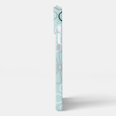 Abstracte grote bloemcontouren BWG + eendenei blau iPhone Hoesje (Linkerkant)