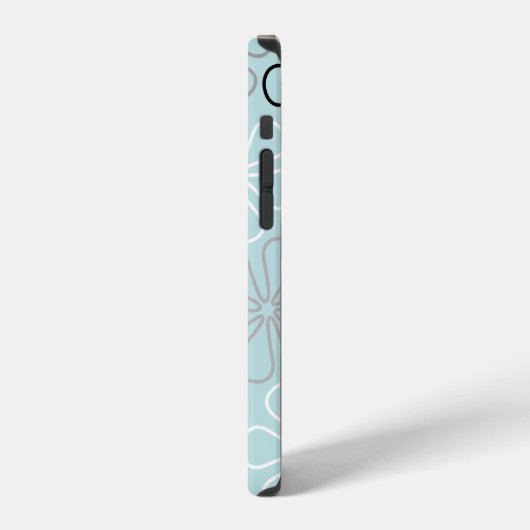 Abstracte grote bloemcontouren BWG + eendenei blau iPhone Hoesje (Linkerkant)