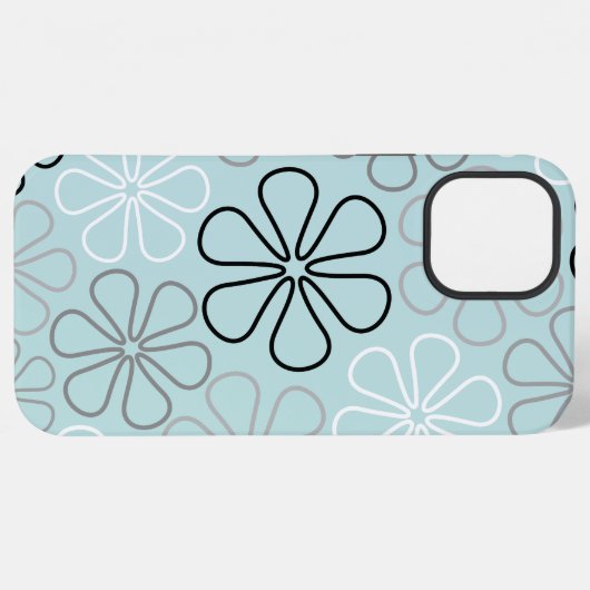 Abstracte grote bloemcontouren BWG + eendenei blau iPhone Hoesje (Achterkant horizontaal)