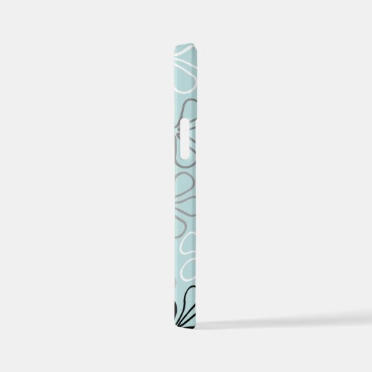 Abstracte grote bloemcontouren BWG + eendenei blau iPhone Hoesje (Rechterkant)