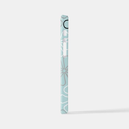 Abstracte grote bloemcontouren BWG + eendenei blau iPhone Hoesje (Linkerkant)