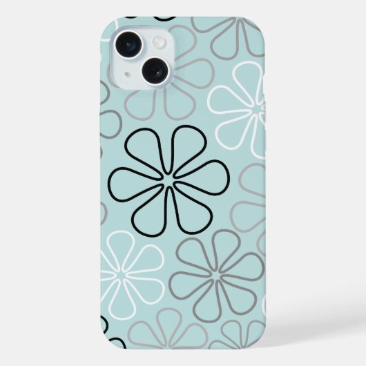 Abstracte grote bloemcontouren BWG + eendenei blau iPhone Hoesje (Achterkant)