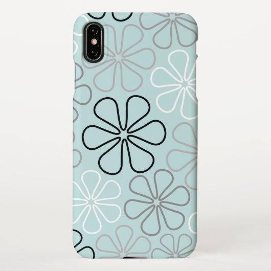 Abstracte grote bloemcontouren BWG + eendenei blau iPhone Hoesje (Achterkant)