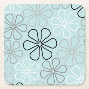 Abstracte grote bloemcontouren BWG + eendenei blau Kartonnen Onderzetters