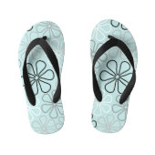 Abstracte grote bloemcontouren BWG + eendenei blau Kinder Teenslippers (Voetbed)