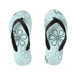 Abstracte grote bloemcontouren BWG + eendenei blau Kinder Teenslippers