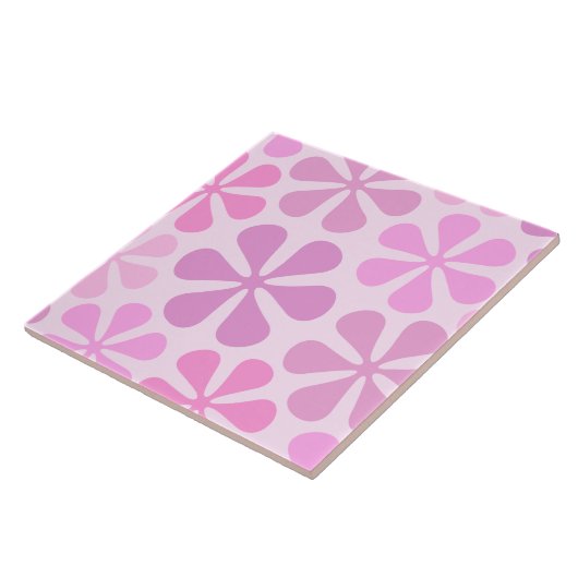 Abstracte grote bloemen pinks tegeltje (Zijkant)