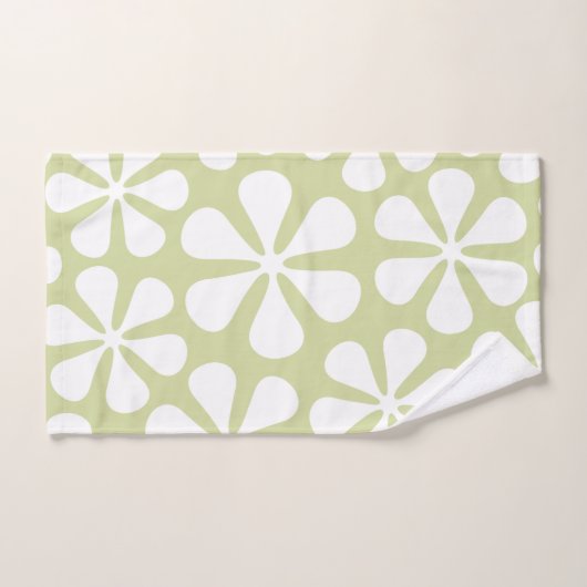 Abstracte Grote Bloemen Wit op Limoen Handdoek (Handdoek)