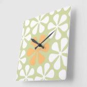 Abstracte Grote Bloemen Wit & Sinaasappel op Limoe Vierkante Klok (Hoek)